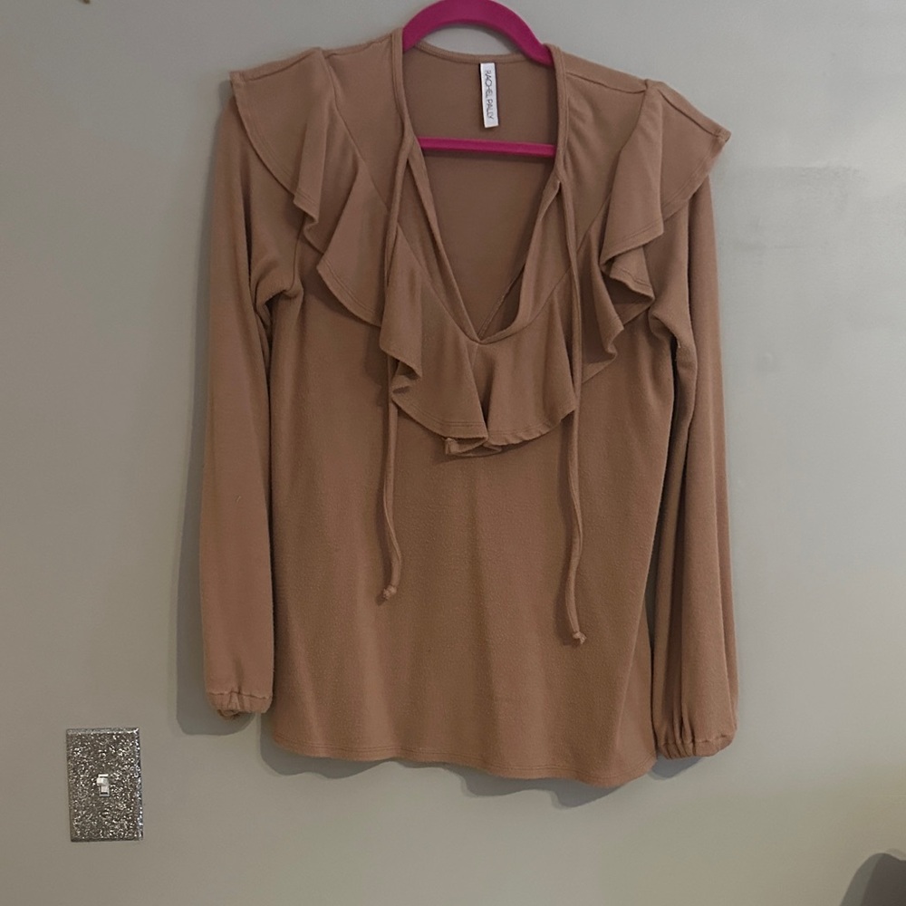 Rachel Pally Camel Ruffle Knit Blouse